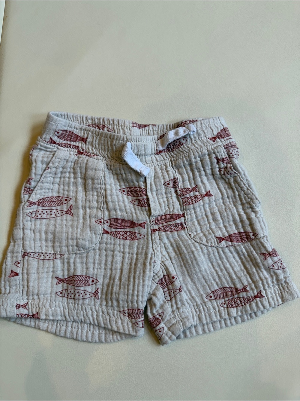 Ben Sherman Cream Toddler Shorts with Red Fish Motif